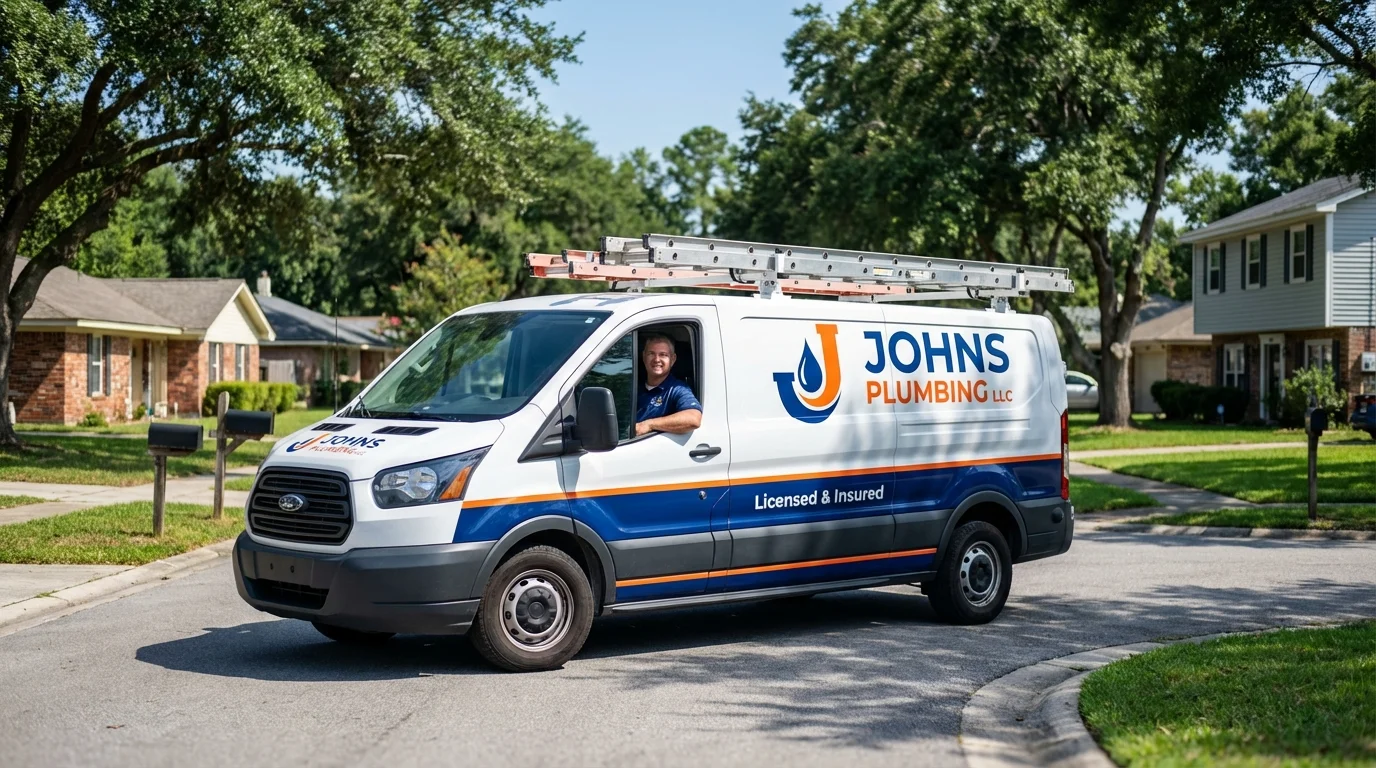 Johns Plumbing LLC service van in Macomb, IL