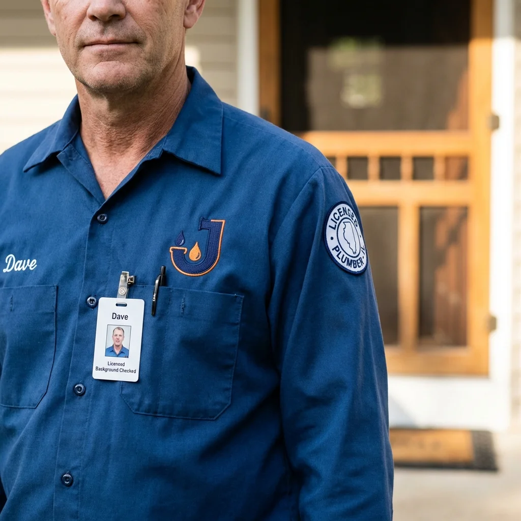 Licensed plumber showing ID badge in Macomb, IL