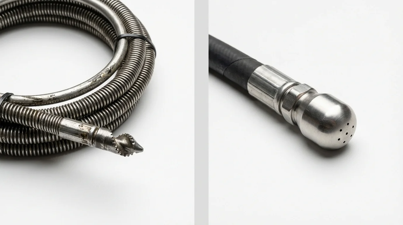 Drain snake cable and hydro jetting nozzle used for drain cleaning in Macomb, IL