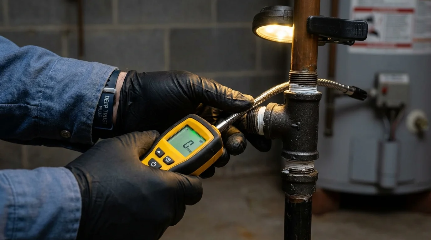 Gas leak detection with electronic sniffer by Johns Plumbing LLC in Macomb